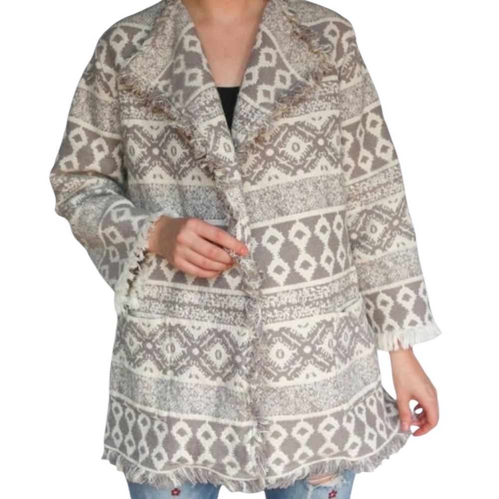 World Market‎ embroidered sweater throw Afghan-style cotton blend jacket S/M